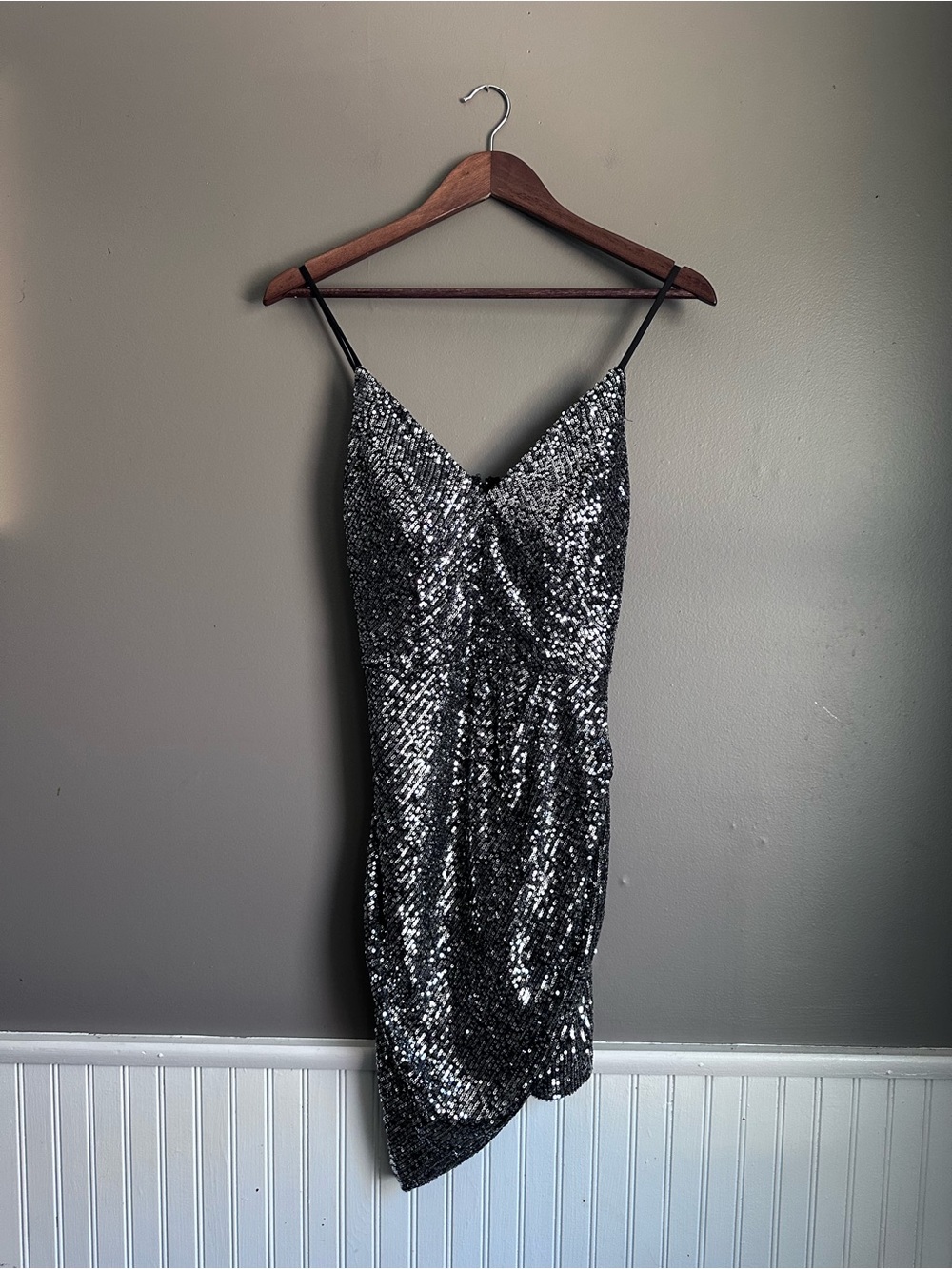 Crystal Doll Glittery Silver Sequins Mini Dress Size Small Sparkly Party Dress